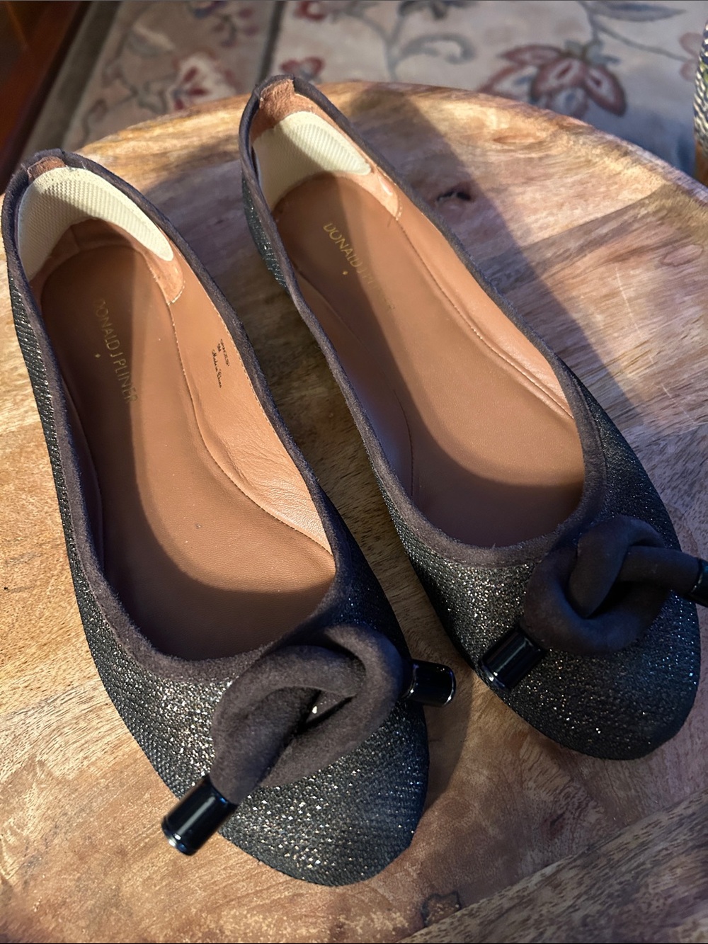 Donald J. Pliner Black Glitter Knot Ballet Flats